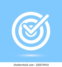 Checkmark white symbol over blue background. Vector illustration