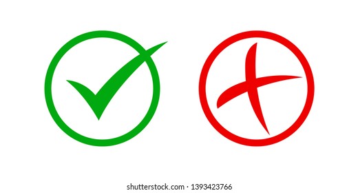 checkmark and x or confirm and deny circle icon button flat for apps and websites symbol, icon checkmark choice, checkbox button for choose, circle answer box for checklist, approval check sign button