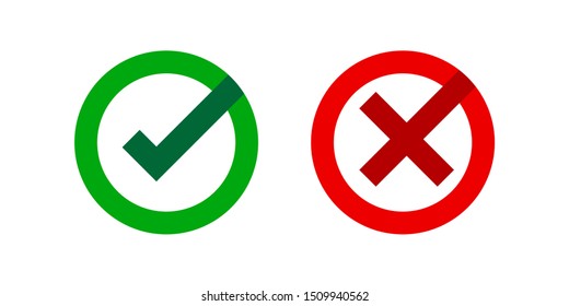 checkmark and x or confirm and deny circle icon button flat for apps and websites symbol, icon checkmark choice, checkbox button for choose, circle answer box for checklist, approval check sign button
