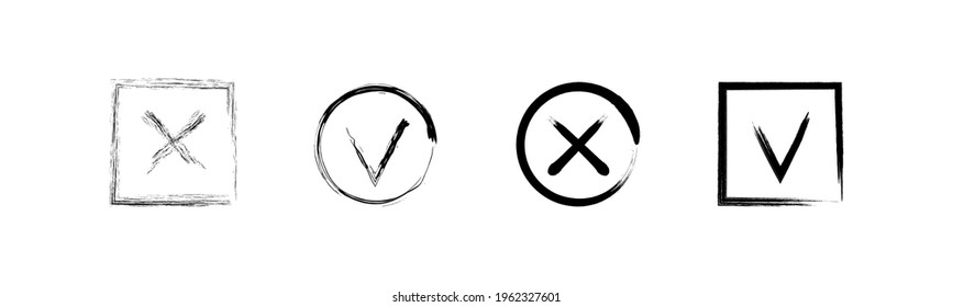Markieren und x oder bestätigen und verweigern Sie das Symbol für Linie. Löschen, stornieren, schließen oder entfernen Sie Symbol-Grunge-Vektorgrafik.