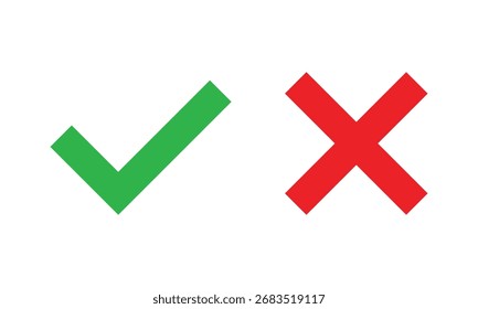 marca de seleção e x ou confirmar e negar ícone de cor de arte de linha para aplicativos e sites.ilustração vetorial