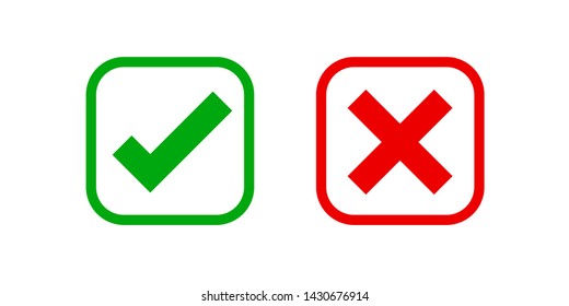 checkmark and x or confirm and deny square icon button flat for apps and websites symbol, icon checkmark choice, checkbox button for choose, square answer box for checklist, approval check sign button