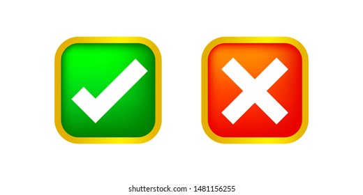 checkmark and x or confirm and deny square icon button 3d for apps and websites symbol, icon checkmark choice, checkbox button for choose, square answer box for checklist, approval check sign button