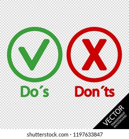 Checkmark And X Icons - Do´s And Don´ts - Vector Illustration - Isolated On Transparent Background
