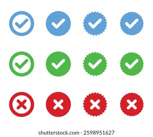checkmark and X mark icon, buttons isolated on a transparent background.	