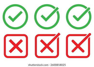 checkmark and X mark icon. check and uncheck icons . validation icon vector for apps and websites. checkmark icon set. Modern label icons check mark and cross. 