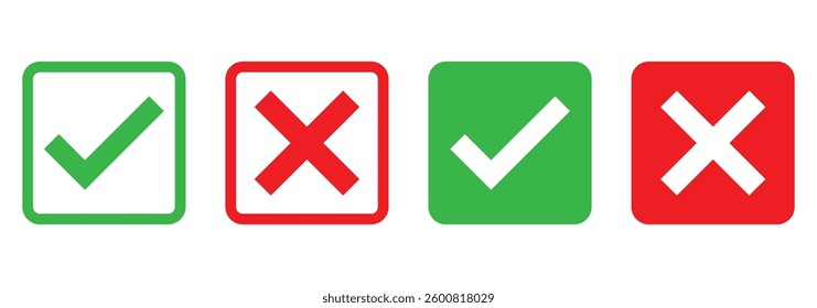 checkmark and X mark icon. check and uncheck icons . validation icon vector for apps and websites. checkmark icon set. Modern label icons check mark and cross. 