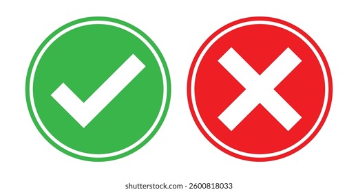 checkmark and X mark icon. check and uncheck icons . validation icon vector for apps and websites. checkmark icon set. Modern label icons check mark and cross. 
