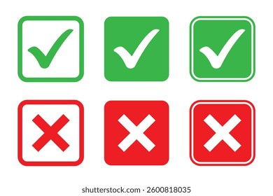checkmark and X mark icon. check and uncheck icons . validation icon vector for apps and websites. checkmark icon set. Modern label icons check mark and cross. 