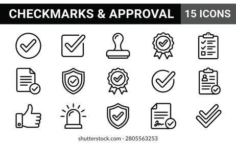Checkmarks and Approval Icons Set: Verification, Agreement, and Quality Symbols
