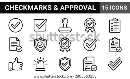 Checkmarks and Approval Icons Set: Verification, Agreement, and Quality Symbols