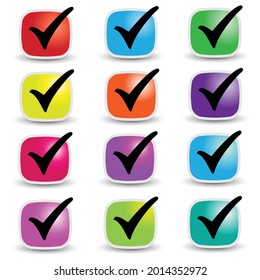 Checkmarks in bright colored squares with stickers and shadows