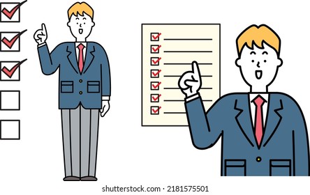 Marcas de verificación, hojas de verificación e ilustraciones de estudiantes de secundaria