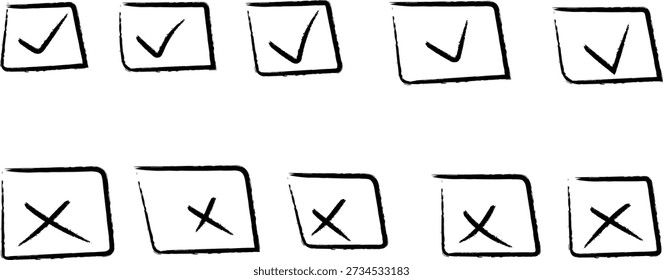 Checkmarks and cross marks in squares checklist