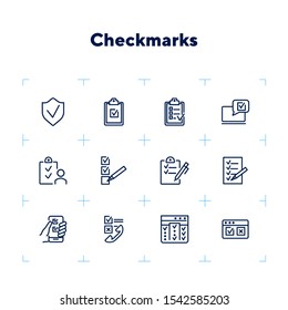 Checkmarks line icon set. Ticks, list, clipboard. Survey concept. Can be used for topics like customer feedback, exam, checklist