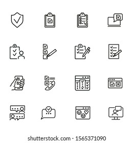 Checkmarks line icon set. Ticks, list, clipboard. Survey concept. Can be used for topics like customer feedback, exam, checklist