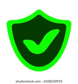 Checkmarks on shields. Tick, protection, antivirus, private data, personal information, confidential, defend, green, hacking, protect against unauthorized access. Vector illustration