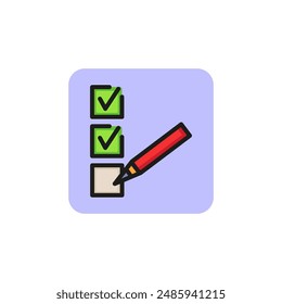 Checkmarks and pencil line icon. Poll, questionnaire, task list. Survey concept. Vector illustration can be used for topics like business, audit, management