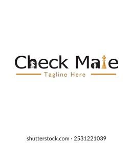 CheckMate Text Logo Vector Design with Chess Pieces , Chess Pieces minimal logo design, minimal Logo Vector Art with chess symbol,  chess Logo Vector Art illustration with white background