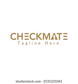 CheckMate Text Logo Vector Design with Chess Pieces , Chess Pieces minimal logo design, minimal Logo Vector Art with chess symbol,  chess Logo Vector Art illustration with white background