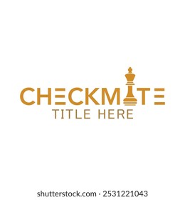 Diseño de Vector de logotipo de texto CheckMate con piezas de ajedrez, diseño de logotipo mínimo de piezas de ajedrez, Arte vectorial de logotipo mínimo con símbolo de ajedrez, ilustración de Arte vectorial de logotipo de ajedrez con fondo blanco