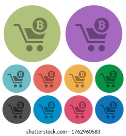 Kasse mit dunkleren, dunklen Bitcoin-Kartons auf buntem Hintergrund