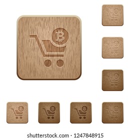 Checkout with Bitcoin cart on rounded square carved wooden button styles