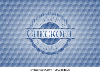 Checkout blue badge with geometric pattern. Vector Illustration. Detailed.
