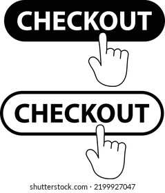 Checkout Button With Hand Cursor On White Background. Checkout Button Sign. Flat Style.