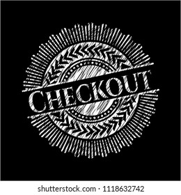 Checkout chalkboard emblem written on a blackboard