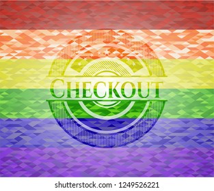 Checkout emblem on mosaic background with the colors of the LGBT flag