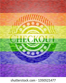 Checkout emblem on mosaic background with the colors of the LGBT flag