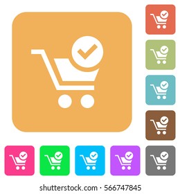 Checkout flat icons on rounded square vivid color backgrounds.