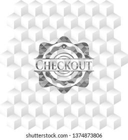 Checkout grey badge with geometric cube white background