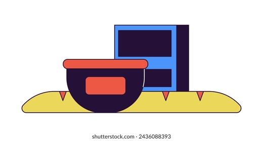 Checkout grocery 2D linear cartoon object. Bread jam cereals. Supermarket goods isolated line vector element white background. Foodstuff store. Shopping food. Grocerys color flat spot illustration
