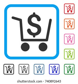 Checkout icon. Flat grey pictogram symbol in a light blue rounded rectangular frame. Black, gray, green, blue, red, orange color versions of Checkout vector. Designed for web and application UI.