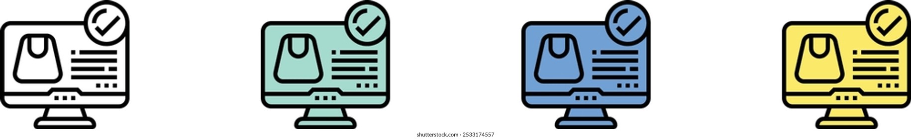 checkout icon. Outline, Green, Blue and Yellow Style Design Isolated On White Background