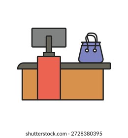 Icono de Completar compra con fondo blanco Vector Ilustración de stock