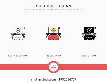 Checkout Icons Set Vector Illustration With Solid Icon Line Style. Online Store Retail Concept. Editable Stroke Icon On Isolated Background For Web Design, User Interface, And Mobile App