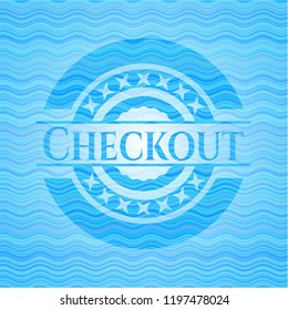 Checkout light blue water wave emblem background.
