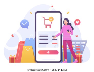 Checkout Order Illustration, Paying After Online Shopping. This Illustration Can Be Use For Website, Landing Page, Web, App, And Banner.