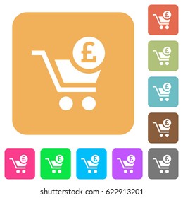 Checkout with Pound cart flat icons on rounded square vivid color backgrounds.