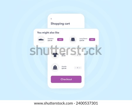 Checkout process with offer of similar and related products. Checkout Personalization with e-commerce extension. Increase in conversion and average amount. Isolated vector illustration