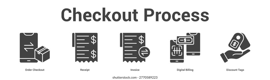 Checkout Process web banner icon set vector illustration concept for business with icon of Order Checkout, Receipt, Invoice, Digital Billi.