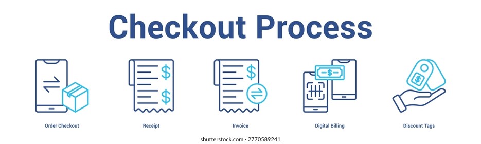 Checkout Process web banner icon set vector illustration concept for business with icon of Order Checkout, Receipt, Invoice, Digital Billi.