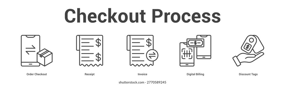 Checkout Process web banner icon set vector illustration concept for business with icon of Order Checkout, Receipt, Invoice, Digital Billi.