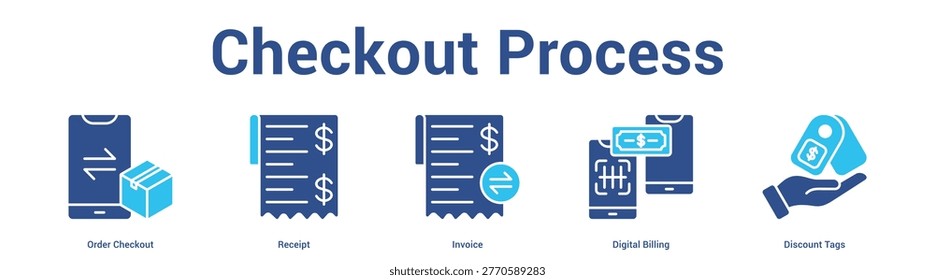 Checkout Process web banner icon set vector illustration concept for business with icon of Order Checkout, Receipt, Invoice, Digital Billi.