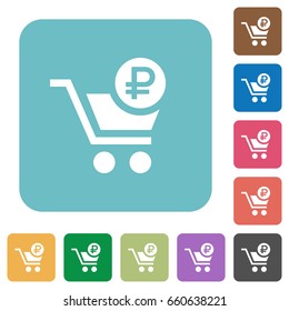 Checkout with Ruble cart white flat icons on color rounded square backgrounds
