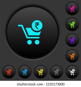 Checkout with Rupee cart dark push buttons with vivid color icons on dark grey background
