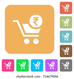Checkout with Rupee cart flat icons on rounded square vivid color backgrounds.